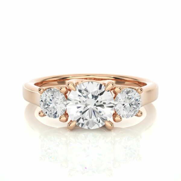 Three Stone Diamond Engagement Ring In Rose Gold